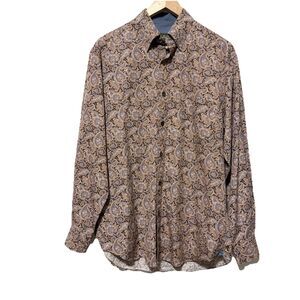 Ermenegildo Zegna Shirt Men M Brown Paisley Button Front Office Casual Italy